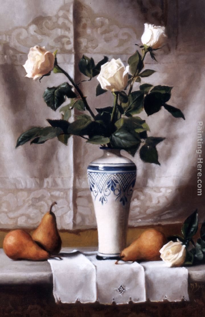 Bacio d'Inverno (Still Life with White Roses) painting - Maureen Hyde Bacio d'Inverno (Still Life with White Roses) art painting